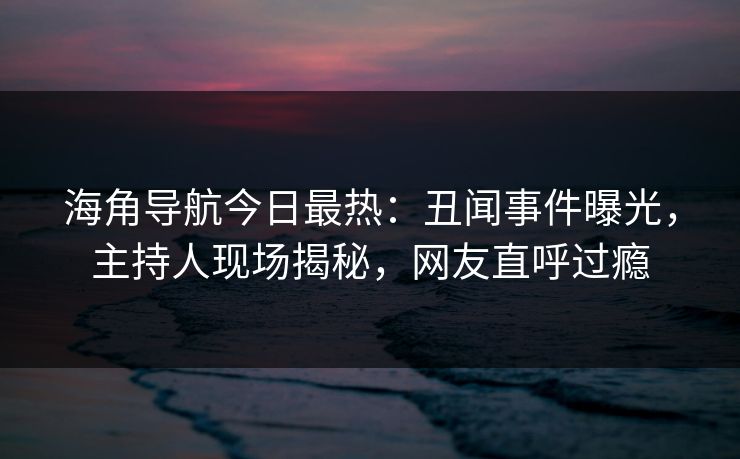 海角导航今日最热：丑闻事件曝光，主持人现场揭秘，网友直呼过瘾