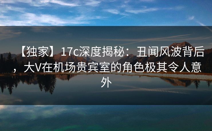 【独家】17c深度揭秘：丑闻风波背后，大V在机场贵宾室的角色极其令人意外